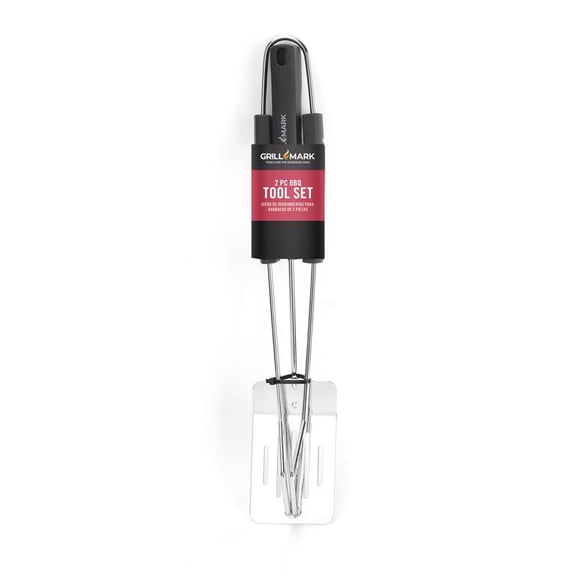 Grill Turner/Tong Grill Mark, acero inoxidable, negro y plateado, paquete de 2