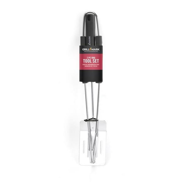 Grill Turner/Tong Grill Mark, acero inoxidable, negro y plateado, paquete de 2
