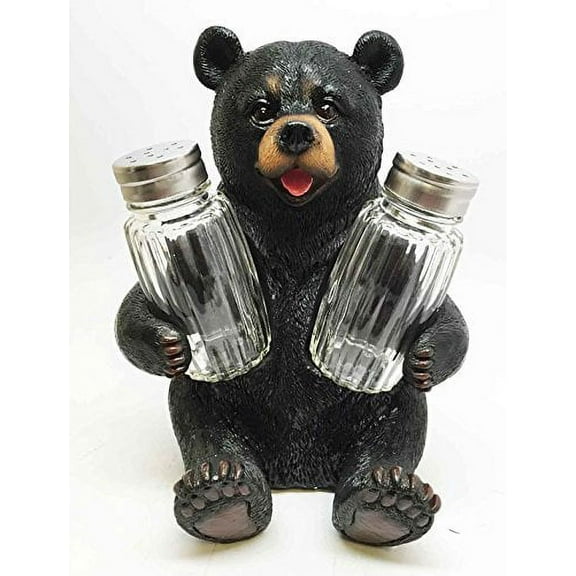 Cute Black Bear Hugging Salt Pepper Shakers Kitchen Decor Holder by ATL