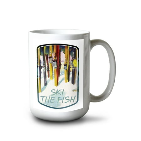 

15 fl oz Ceramic Mug Whitefish Montana Ski The Fish Contour Dishwasher & Microwave Safe
