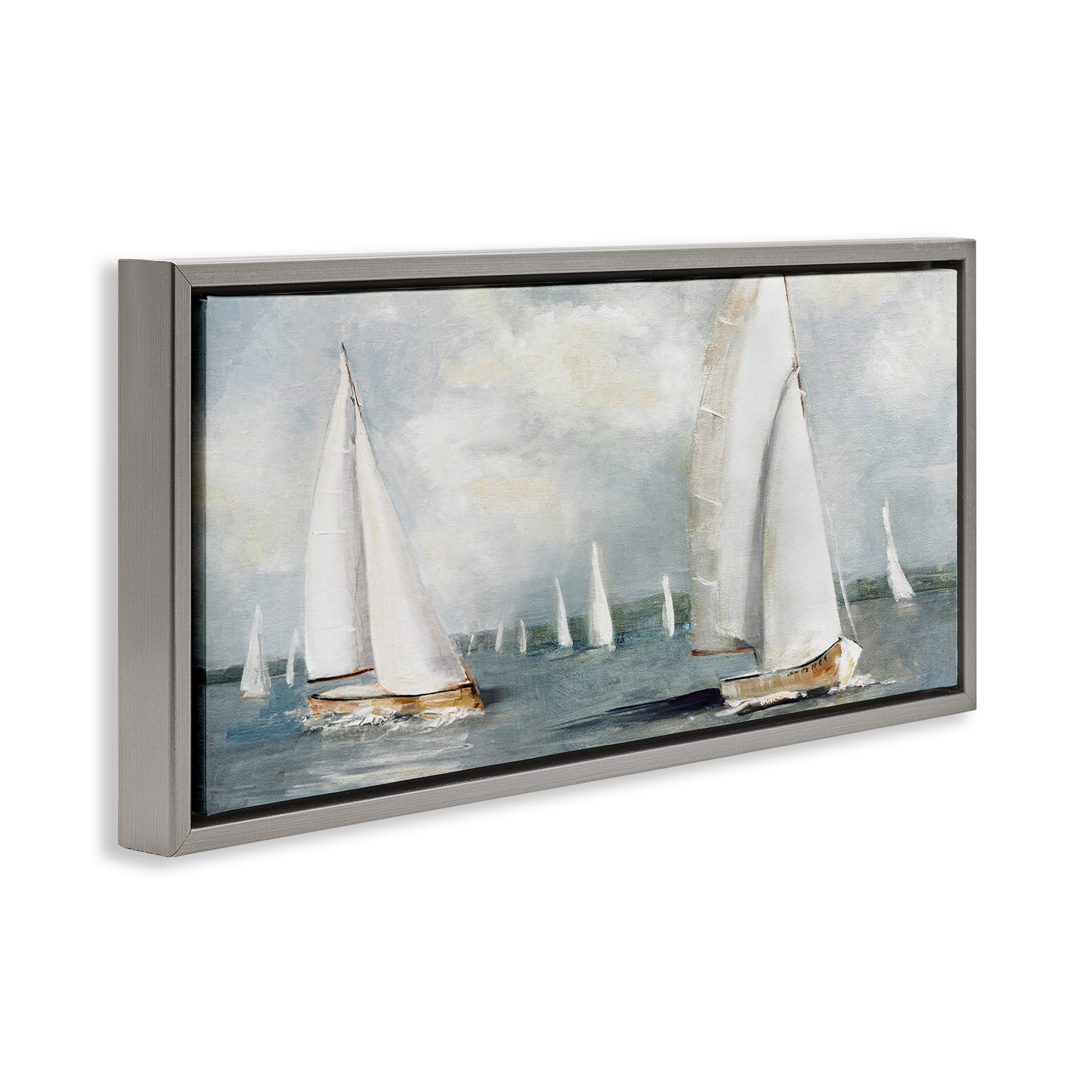 Stupell Industries Windy Sailboat Fleet Gray Framed Floater Canvas Wall Art, design by Sally Swatland