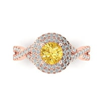 1.3125 ct Round Cut Natural Citrine Solitaire with Simulated Diamond Accents 18K Rose Gold Womens Engagement Ring