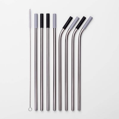 Value Pack Metallic Reusable Stainless Steel Straws Combinations Colorful 30 PCS 15 Straight 15 Bent For Tumblers Beverage Drinks Cocktail Tomorotec Home Metal Straw Sets with Cleaning Brushes 