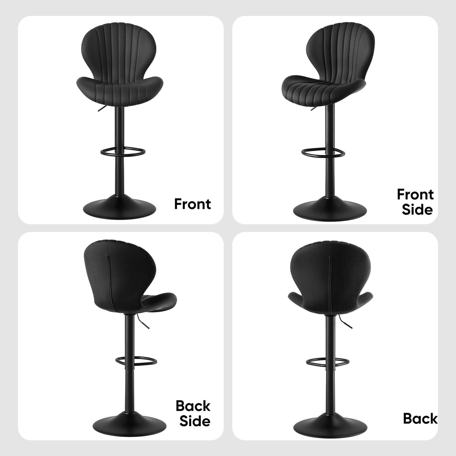 FLYSKY Bar Stools Set of 2 -Faux PU Leather Bar Chairs with Back, Adjustable Swivel Bar Stool, Black