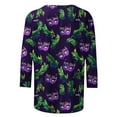 thumbnail image 4 of Mceream 3/4 Sleeve Mardi Gras Shirts Womens Holiday Tunic Tops Fashion Graphic Mask Carnival Themed Party Tshirts Casual Crewneck Blouses Clothes plus size outfit Purple M, 4 of 6