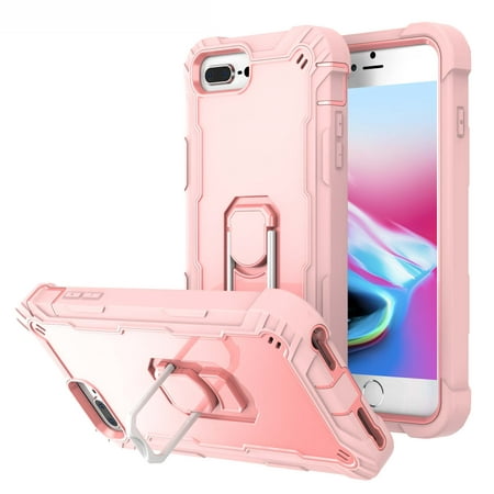 iPhone 6 Plus/iPhone 7 Plus Case 5.5", iPhone 8 Plus Cover, Allytech Heaavy Duty Four Layer Dropproof Defender Ring Kickstand Cell Phone Case for iPhone 8 Plus/7 Plus/6 Plus(5.5 inch), Rosegold