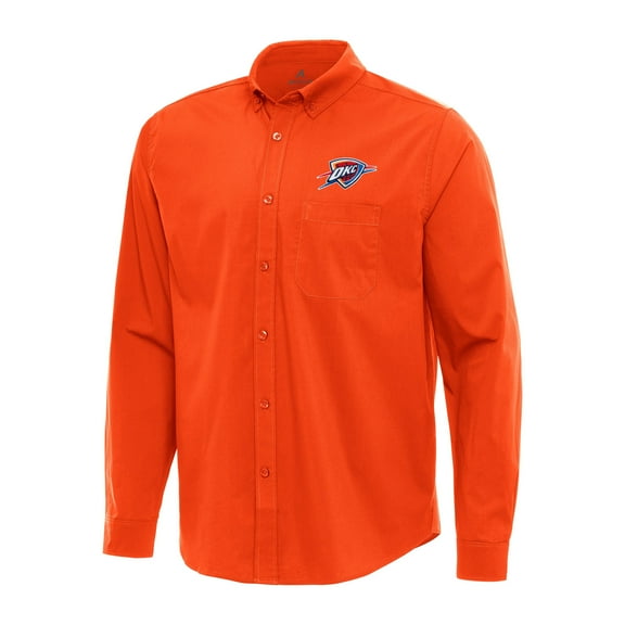 Men's Antigua Orange Oklahoma City Thunder Flight Woven Tri-Blend Long Sleeve Button-Down Shirt