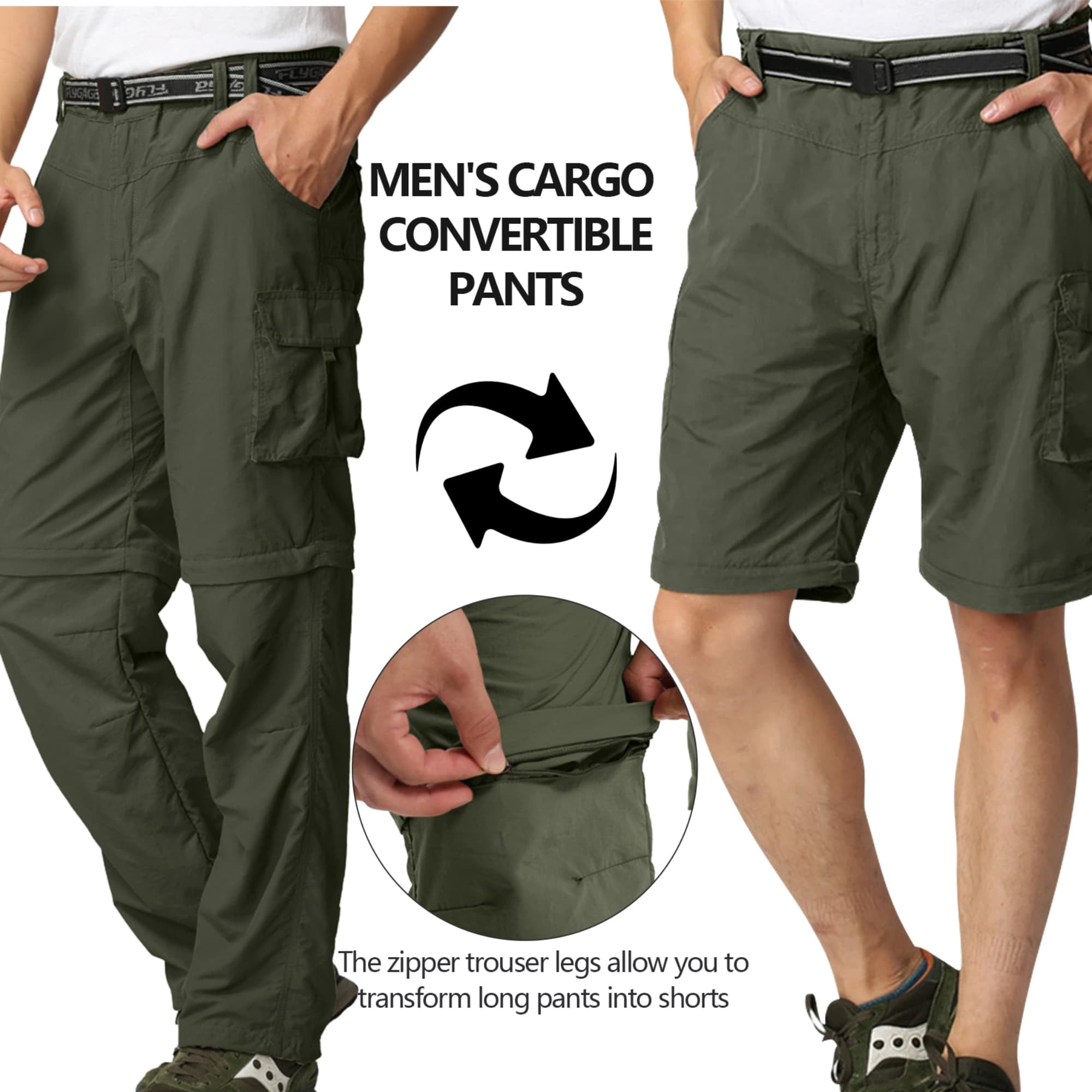 FEN AI Mens Hiking Pants Convertible Quick Dry Lightweight Zip Off Outdoor Fishing Travel Safari Cargo Pants Casual Trousers