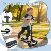 Wheelive 3-Wheel Light-Up Kids Scooter, 20 Different Light Patterns,Three Adjustable Heights,Lean to Steer, Balancing Scooter for Ages 3-8,Black