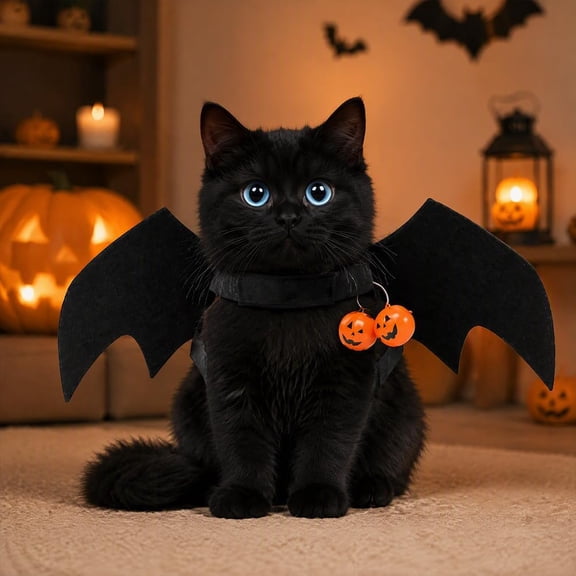 DOVACKA Pet Bat Wings Costume with Bells, Adjustable Halloween Cosplay Accessory for Cats and Small Dogs, Holiday Party Dress‑up Outfit