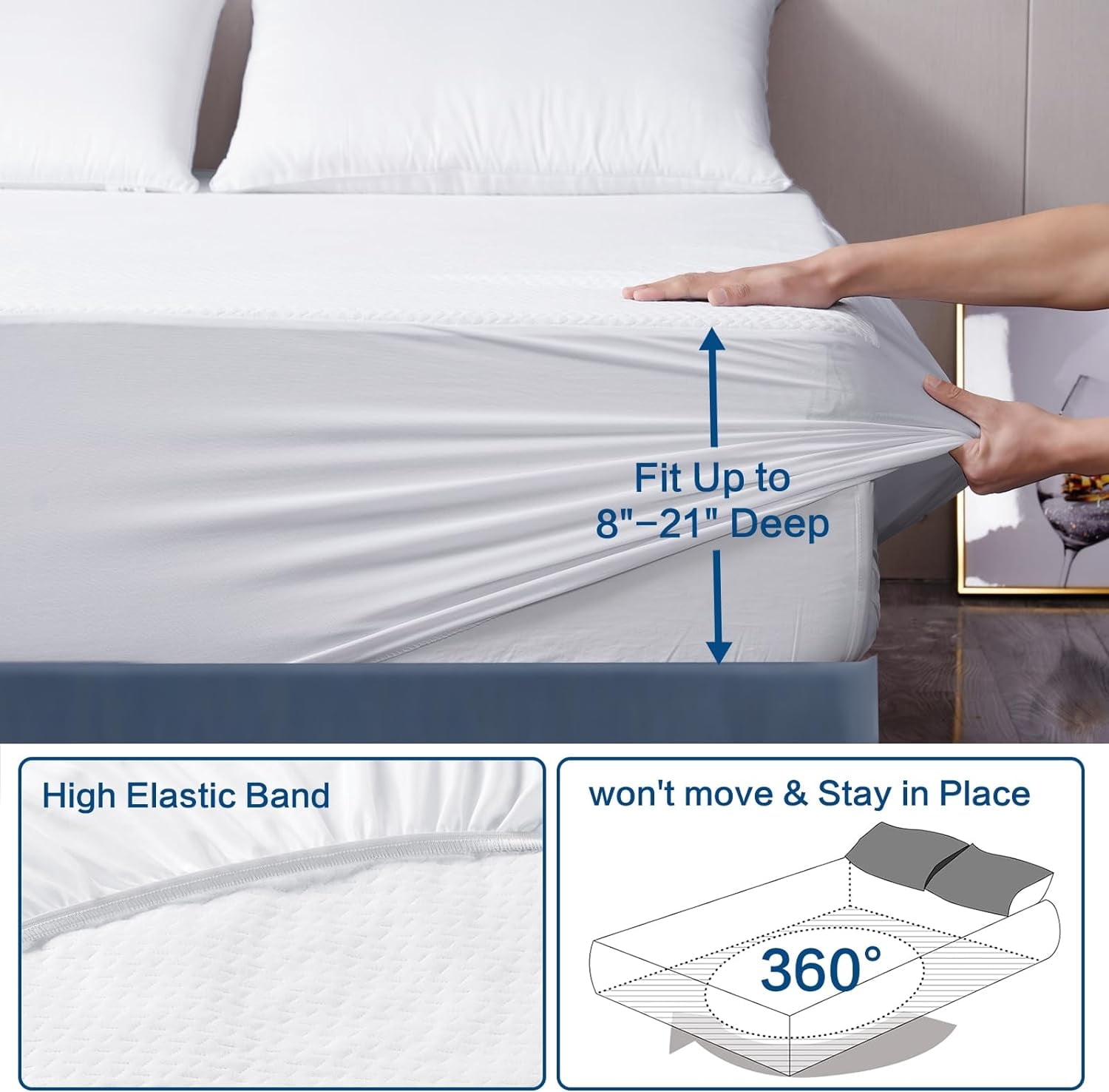 WeGuard 100% Waterproof King Mattress Protector, Breathable Cooling Bamboo 3D Air Fabric Mattress Cover, Soft Noiseless Bed Cover, Machine Washable, 8-21'' Deep Pocket