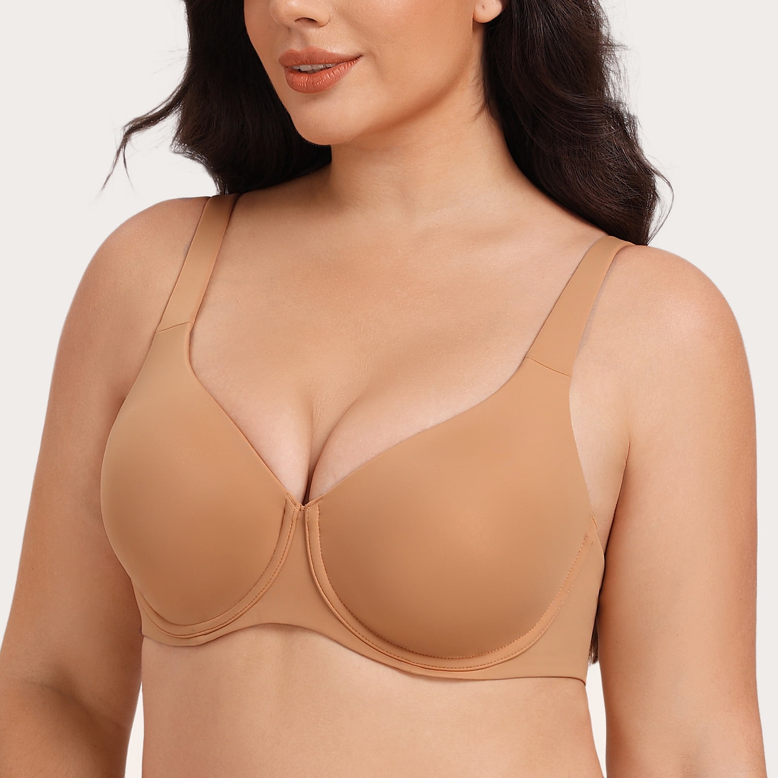 MELENECA Women's Plus Size Minimizer Underwire Full Coverage Unlined Seamless Cup Bras Taupe 40C