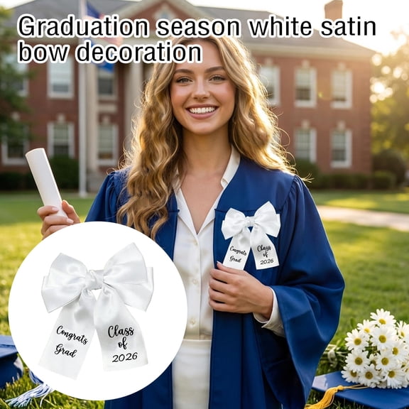 Graduation Cap Bow Class of 2026 White 5 Inch Satin Bow Hair Accessories Beautiful Graduation Cap Decor Ideal for 2026 High School College Graduation