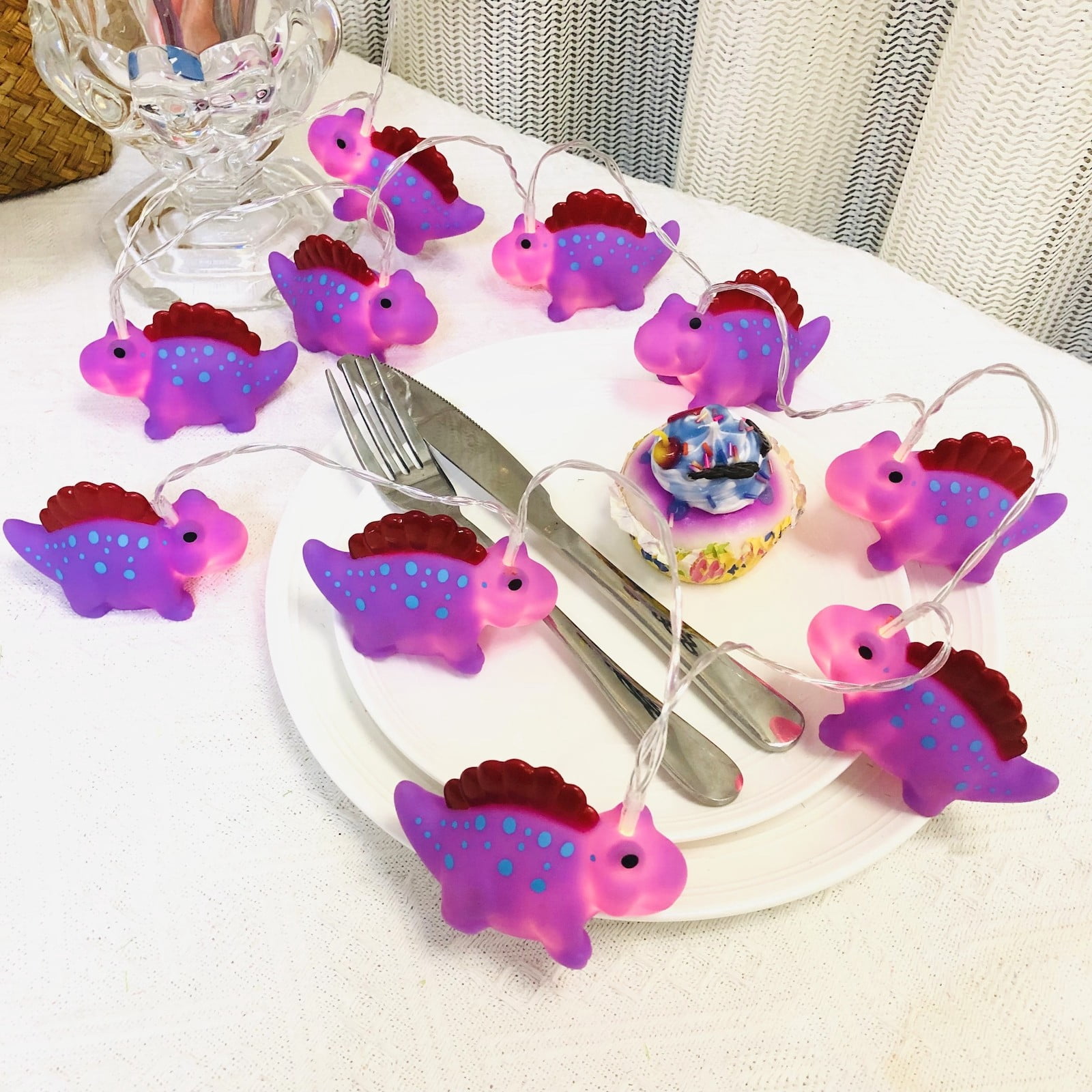 Sezrgiu Purple Stegosaurus Dinosaur LED Night Light Battery Operated Indoor Boys Girls Bedroom Decor