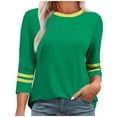 thumbnail image 2 of Womens 3/4 Sleeve Fashion Crewneck Tops Patchwork Blouse Casual Loose Comfy Shirt Green XL, 2 of 5