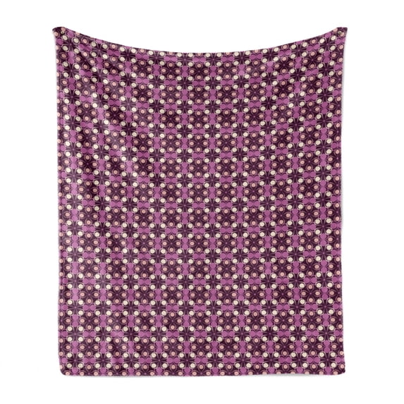 Abstract Soft Flannel Fleece Blanket, Geometric Quirky Circles Forming Odd Symmetric Fractal Flower Petals, Cozy Plush for Indoor and Outdoor Use, 50" x 60", Plum Dark Fuchsia Peach, by Ambesonne