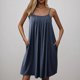 thumbnail image 3 of Camisón de mujer con bolsillos, sin mangas, con pliegues en la parte delantera, cuello redondo, 3 of 7