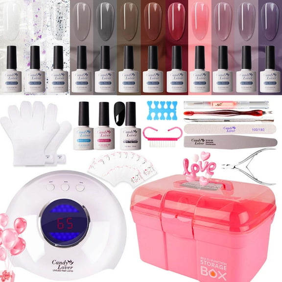 Candy Lover Gel Nail Polish Kit with UV LED Lamp, 12 Colors Cool Juliet Gel Polish Starter Kit, All-in-One Quick Dry Long-Lasting Nail Gel Kit with Manicure Tools Valentine Gift for Women