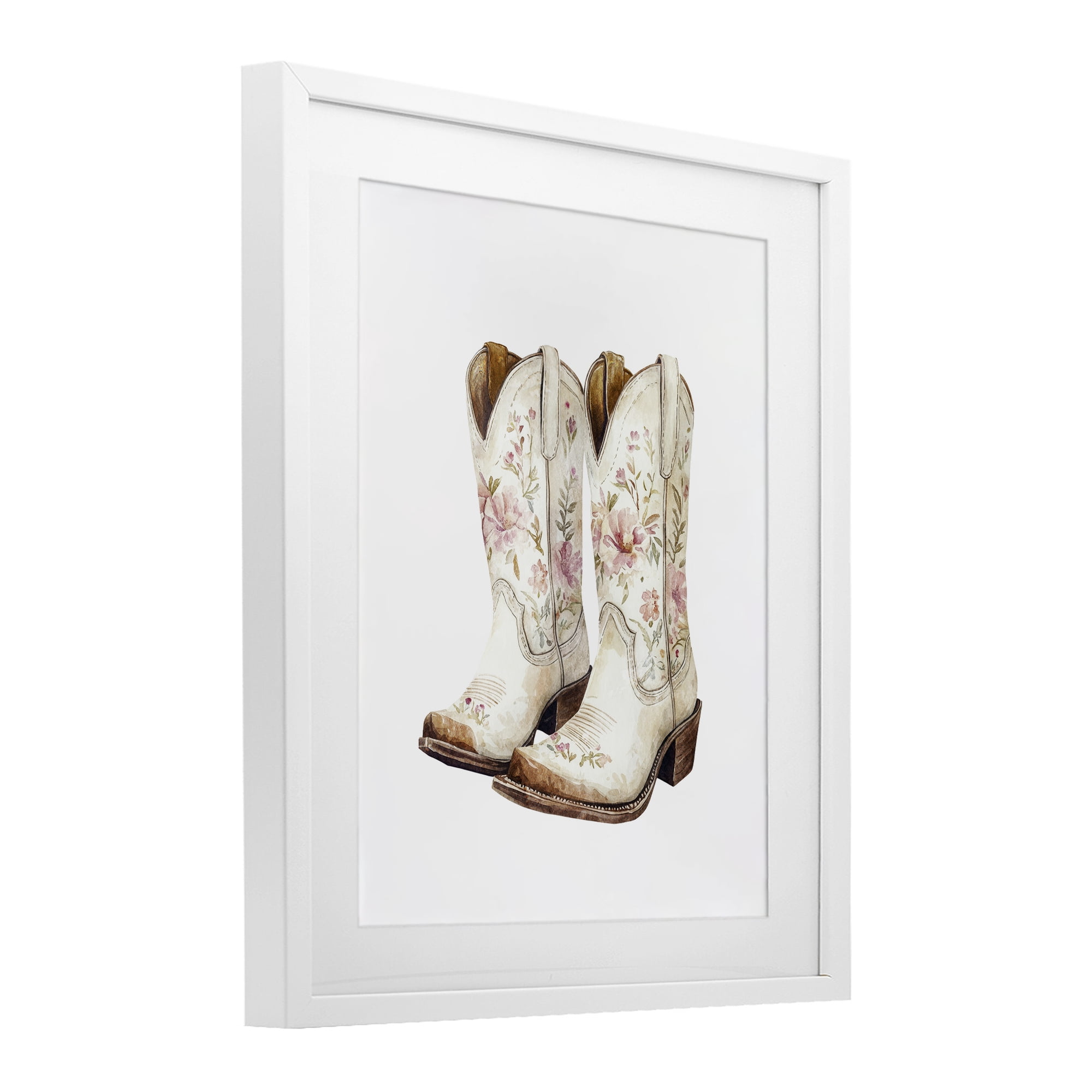Stupell Industries Boots in Bloom White Framed Print Under Glass, design by Svetlana Aleynikova