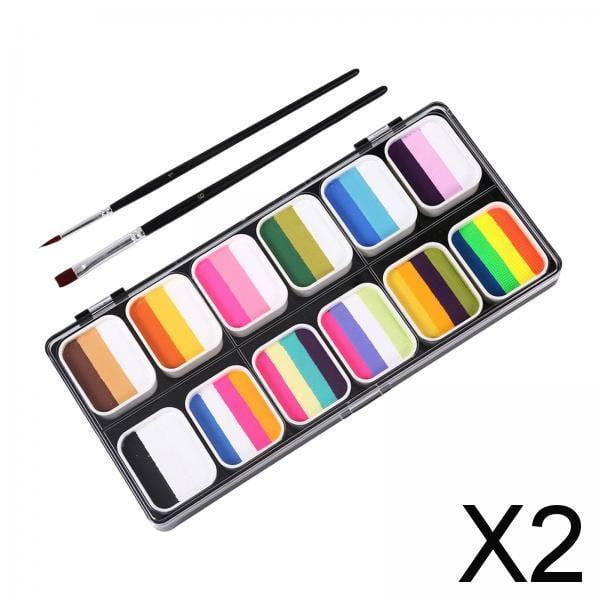 Juego De 2 Pinturas Para El Cuerpo Y El Rostro Con Pinceles De Artista, Paleta De Pintura Para Bailar Y Rave, Maquillaje