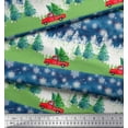 thumbnail image 2 of Soimoi Blue Rayon Crepe Fabric Car & Pine Tree Nature Print Fabric by the Yard 46 Inch Wide, 2 of 5