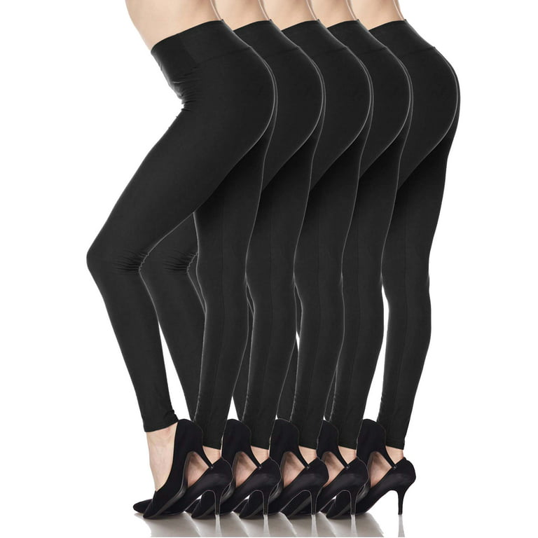 Kuda Moda 5-Pack Women 3 inch wide waistband Full Length Ankle Legging  Pants Yoga Sports Leggings