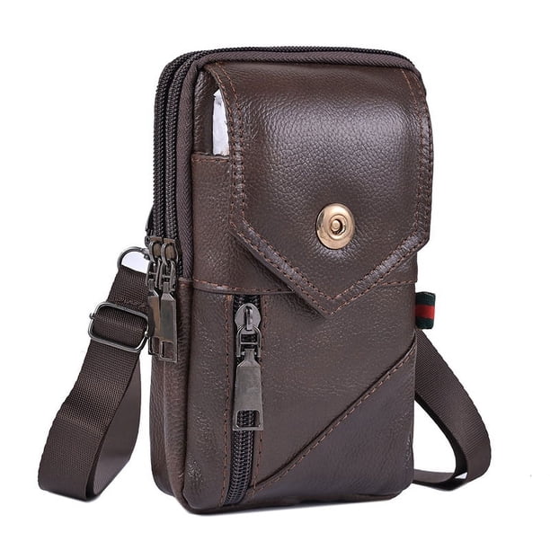 Bolso de hombro para teléfono ligero de cuero genuino retro, bolso de cintura para hombre, bolso de hombro vertical de piel de vaca, bolso de mochila pequeña