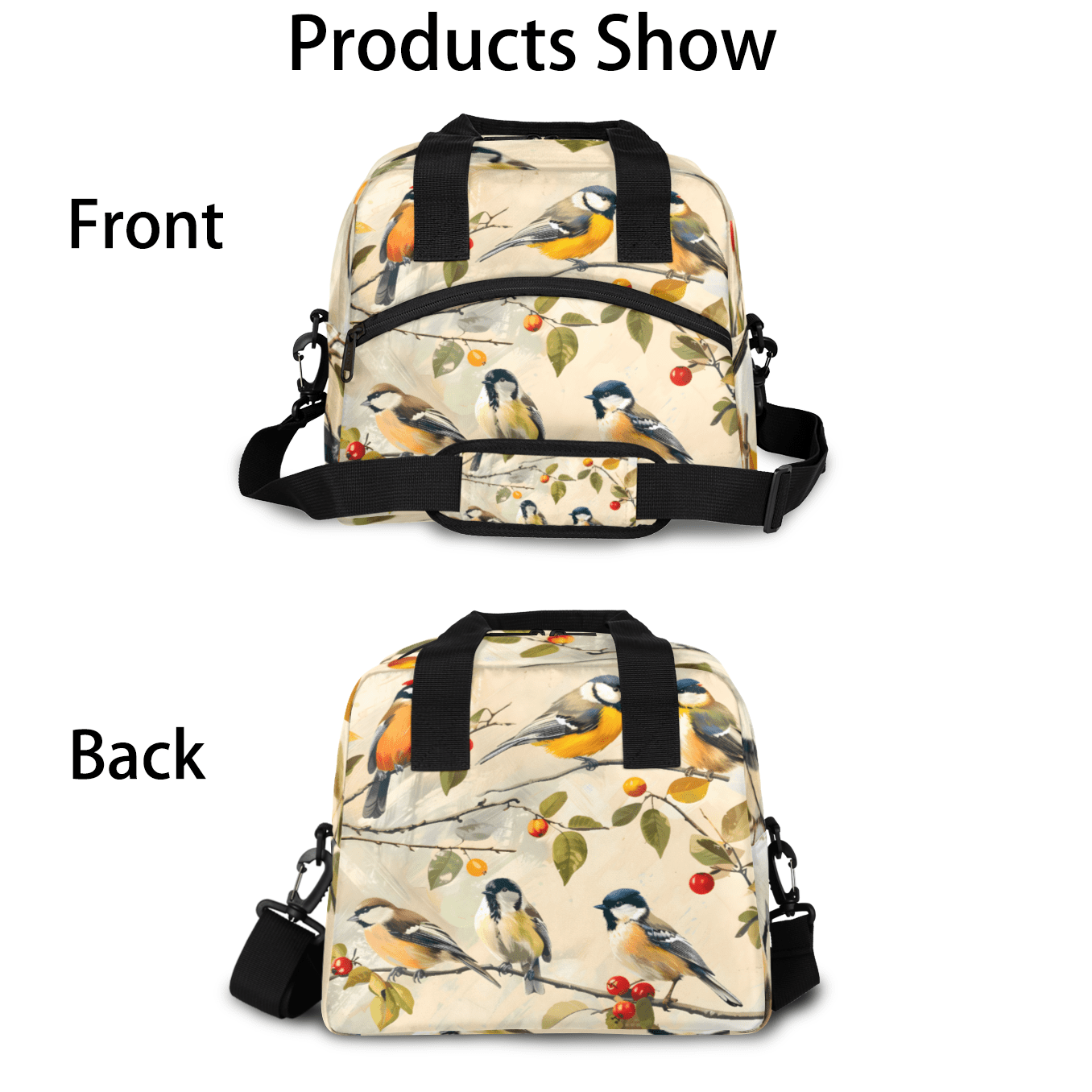 Herdesigns Vintage Bird Insulated Lunch Bag for Women Men Adults Large Reusable Lunch Box Leakproof Portable Cooler Tote Bags with Adjustable Shoulder Strap