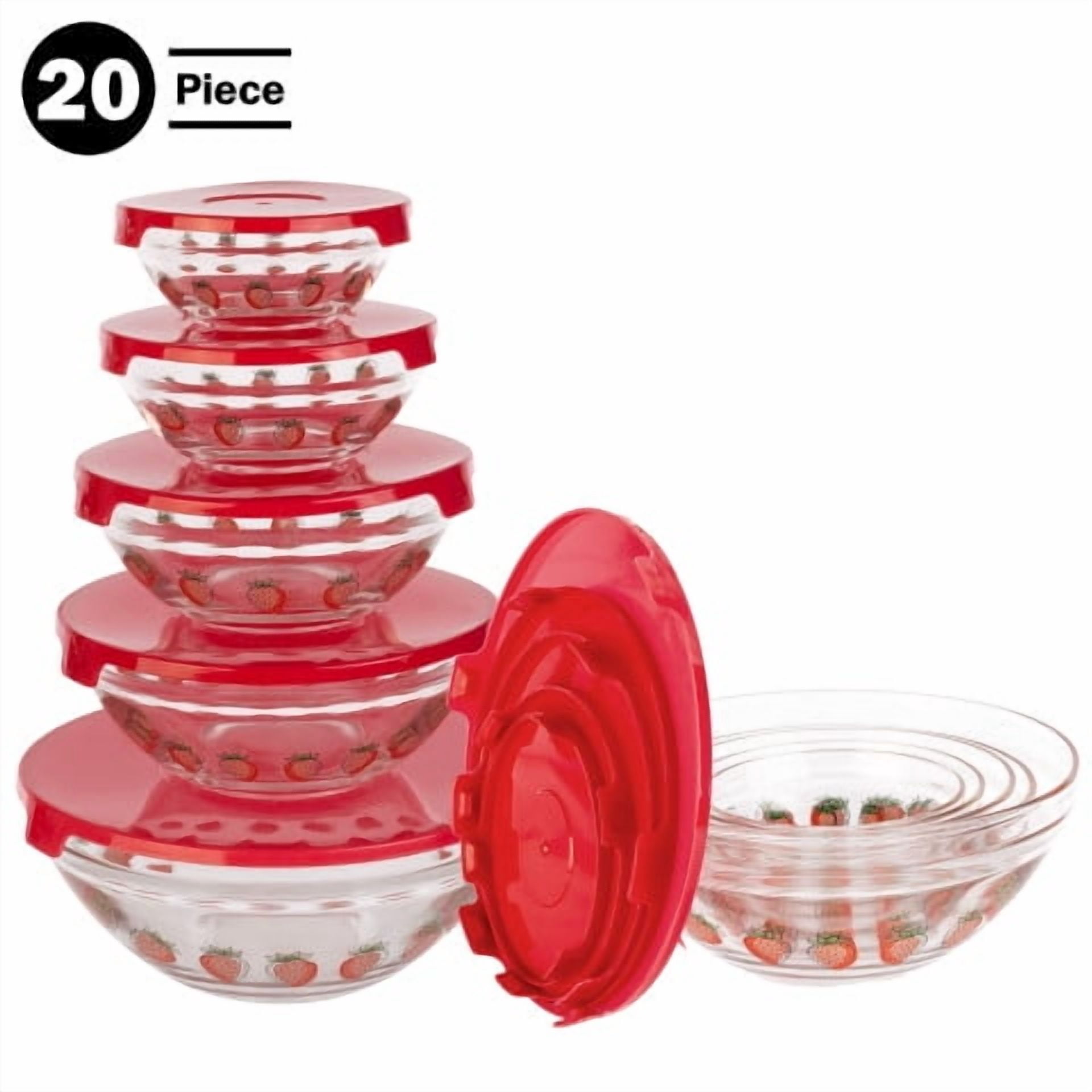 Chef Buddy 20-Piece Clear Fruit Design Glass Food Storage Bowl and Lids Set