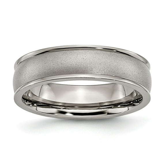 Titanium Ridged Edge 6mm Satin and Polished Band Ring - Size 5.5
