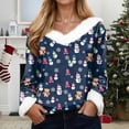 thumbnail image 4 of adviicd Women Christmas Tops Faux Fur Trim Long Sleeve Sweatshirt V Neck Graphic Holiday Shirts Fun Dressy Pullover Top (Navy, XL), 4 of 7
