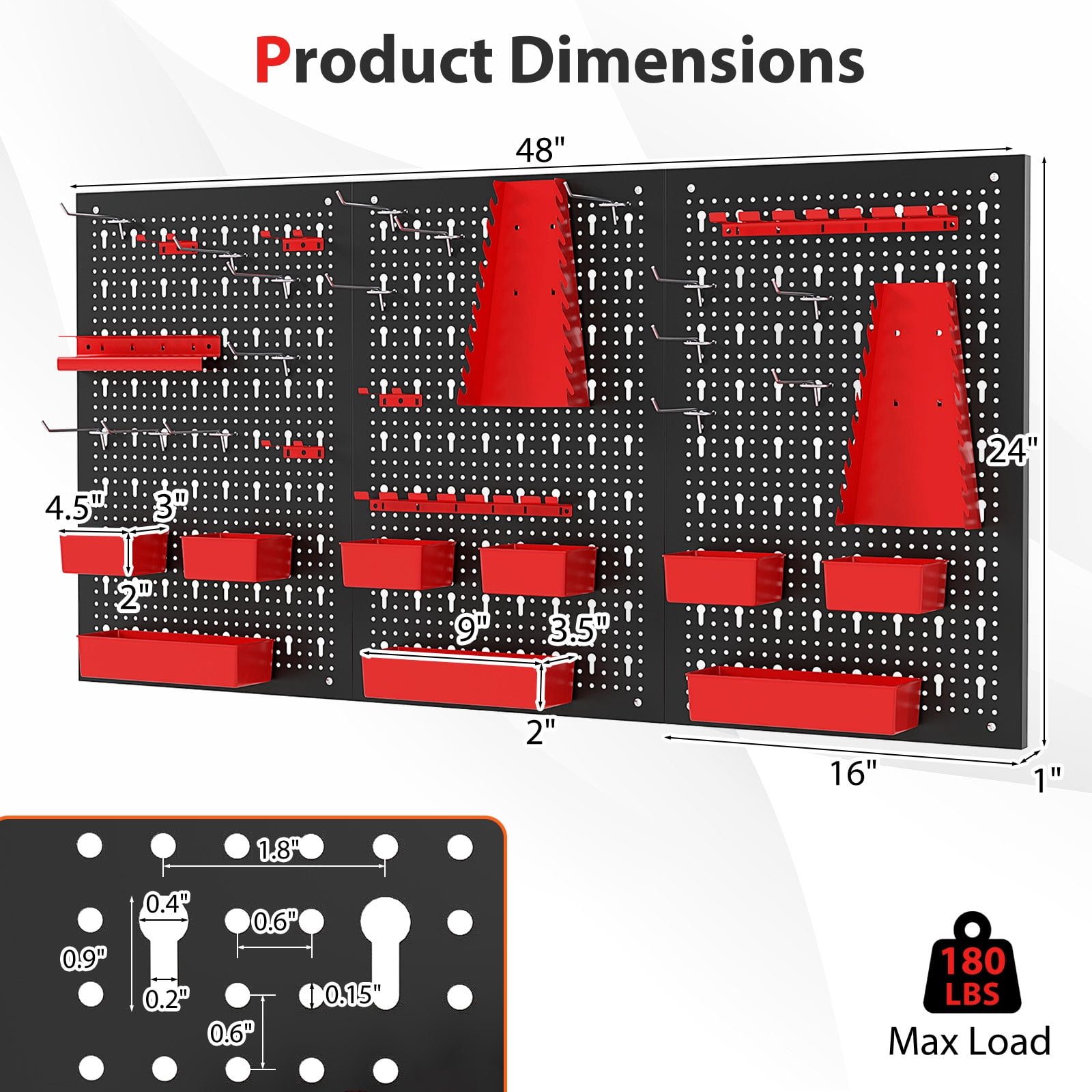Gymax 9-Bin Parts Rack Organizer Pegboard Wall Organizer w/ Hammer Racks Tool Holders