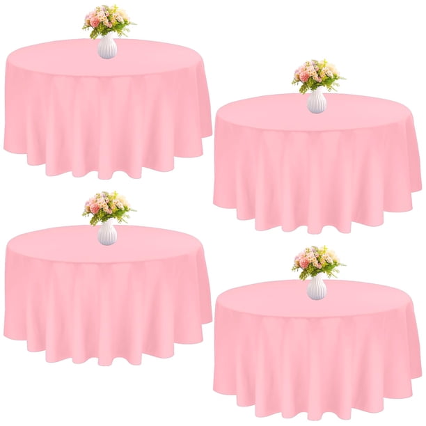 Mantel redondo JALANCY de poliéster, 229 cm, lavable, rosa, paquete de 4
