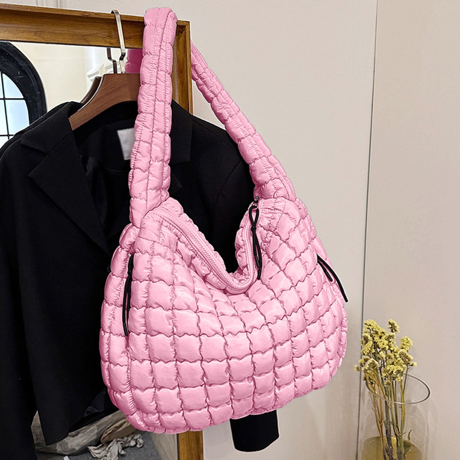 Hvyesh Puffer Tote Bag for Women Quilted Tote Bag Large Crossbody Bag Puffy Bag Lightweight Carryall Bag for Women