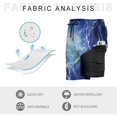 thumbnail image 3 of Sunyuer Men's Swim Trunks with Compression Liner 2-in-1 Drawstring Swimming Shorts Quick Dry Beach Board Shorts with Pockets, Flash Lightning Thunderstorm, L, 3 of 8