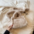 thumbnail image 1 of Bolso Mujer Fluffy Satchel Suave Casual Bolsos Peludos Señoras Citas Caqui, 1 of 8