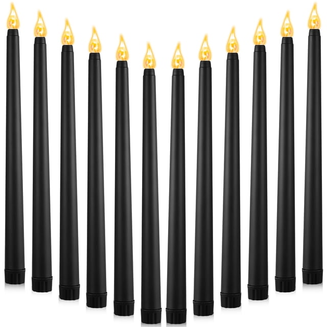 12 velas cónicas LED negras, sin llama, 27,5 cm, de CHENGU