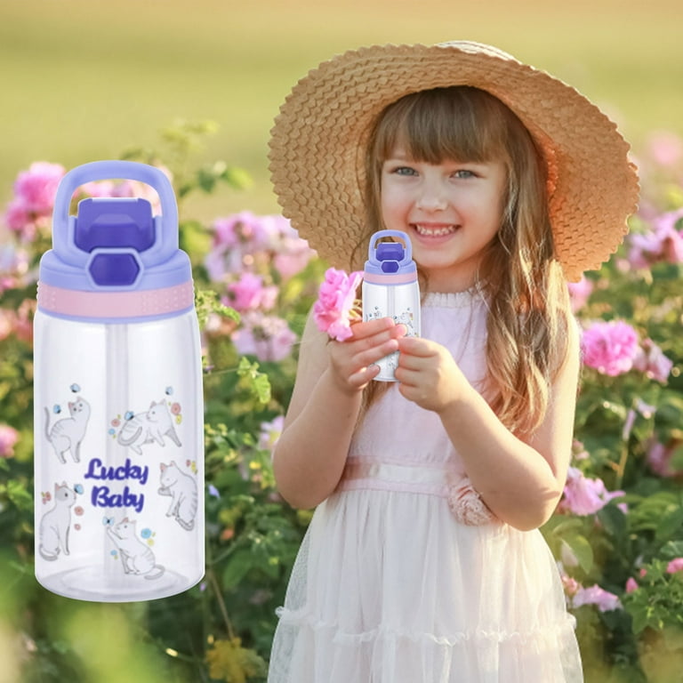 Hot Cups ,Kids Water Bottle With Straw And Built In Carrying Loop Made Of  Durable Plastic, Leak-Proof Design For Travel. 