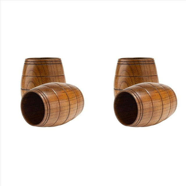 Jarra de Cerveza Clásica de Madera con Forma de Barril de 4 Piezas, Tazas de Té Hechas una Mano, para Café, Bebidas Calientes, Leche, Vino, 210 Ml