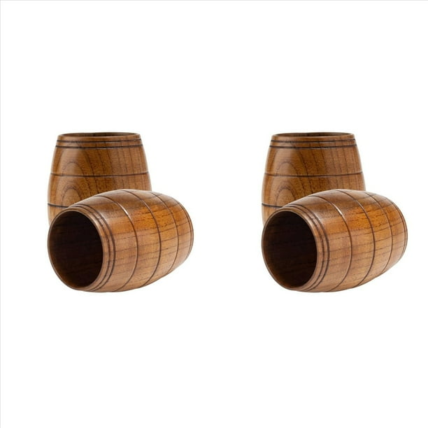 Jarra de Cerveza Clásica de Madera con Forma de Barril de 4 Piezas, Tazas de Té Hechas una Mano, para Café, Bebidas Calientes, Leche, Vino, 210 Ml