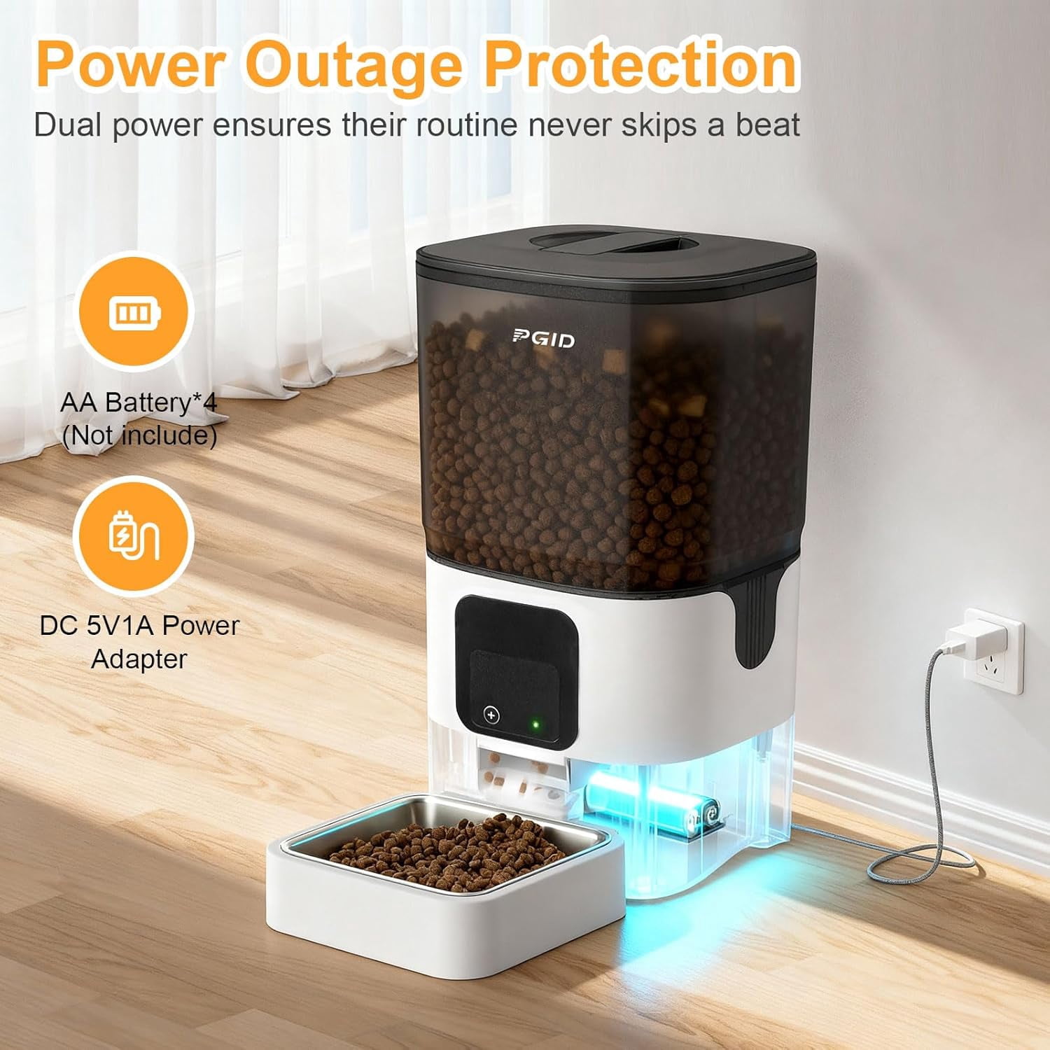 Automatic Cat Feeder 6L WiFi Smart Pet Food Dispenser with App Control, Alexa Compatible Timed Dog and Cat Feeder for Dry Food, 2.4G Remote Feeding with Voice Recording and Dual Power Supply