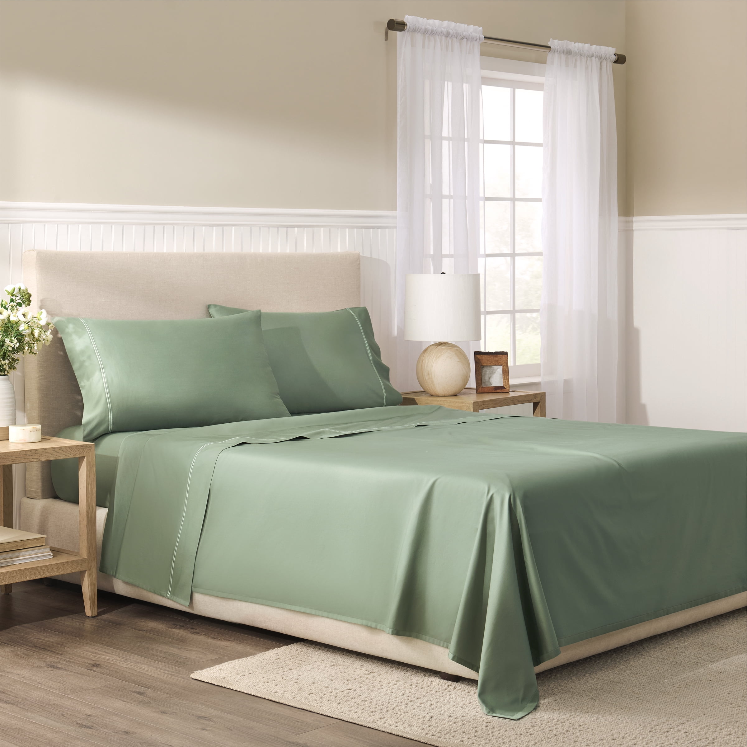 Wamsutta 1846 4-Piece 650 Thread Count Sea Spray Egyptian Giza Cotton Sateen Bed Sheets, King-Deep Pocket