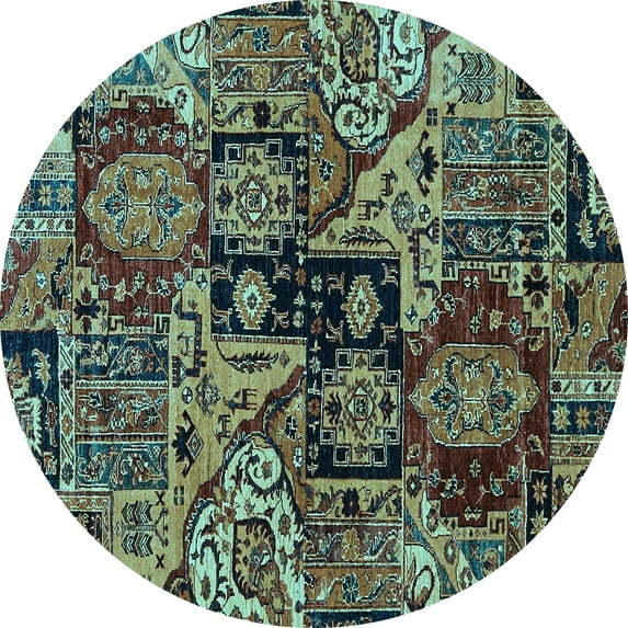 Ahgly Company Indoor Round Abstract Light Blue Modern Area Rugs, 3' Round
