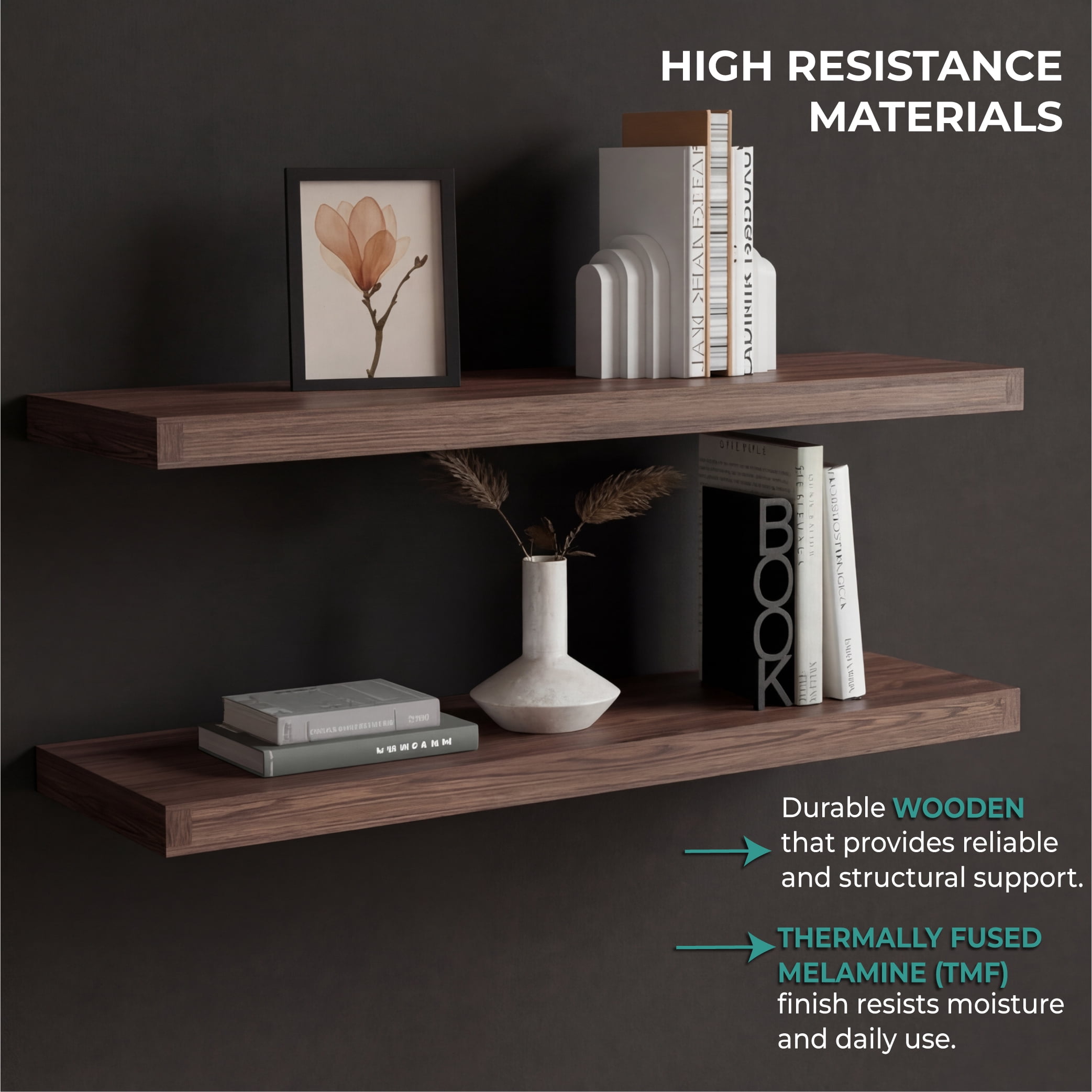 TUHOME Ecco 31.5-Inch Floating Shelves Set of Two with Hidden Brackets, Wall-Mounted Shelves