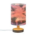 thumbnail image 2 of Small Table Lamp LED Bedside Nightstand Lamps with Fabric Shade Decor Desk Lamp for Living Room Bedroom Office Pink Palm Tree on Black, 2 of 7