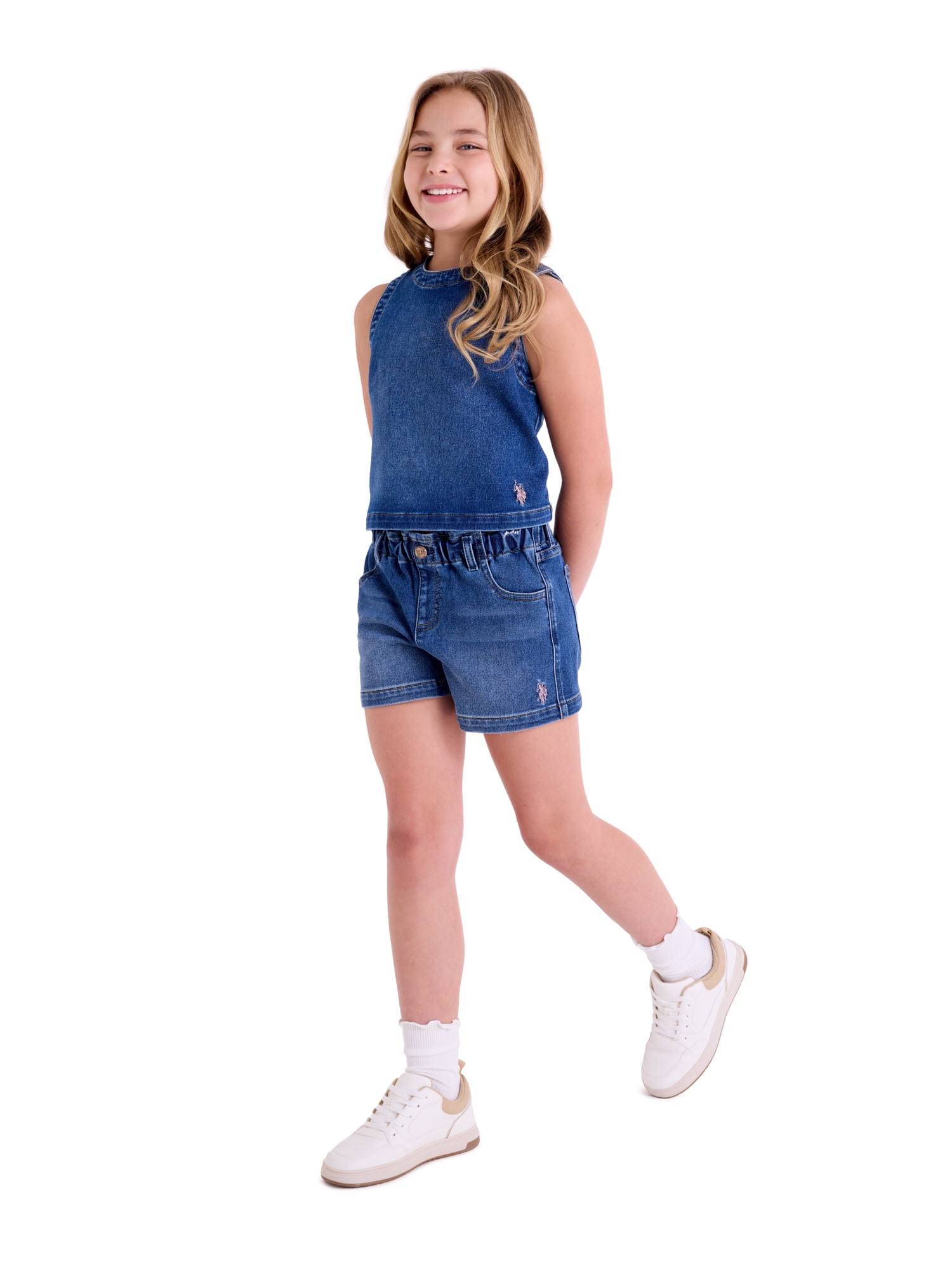 U.S. Polo Assn. Girls Knit Denim Pull On Short, Sizes 4-18