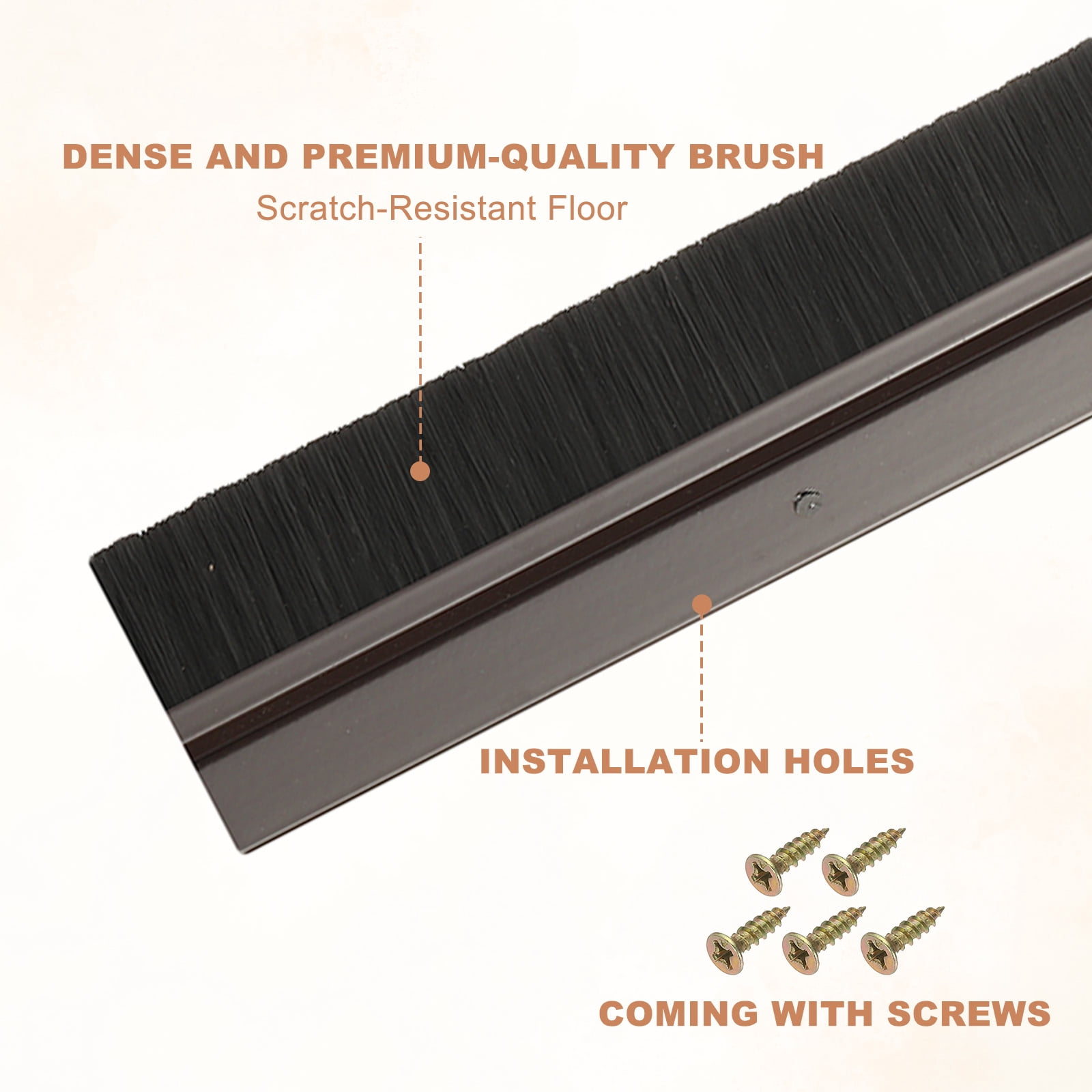 Uxcell Door Brush Sweeps H-shape Aluminum Alloy Holder Door Sweep for Bottom of Door Seal Garage Brown 0.39" x 39.37"