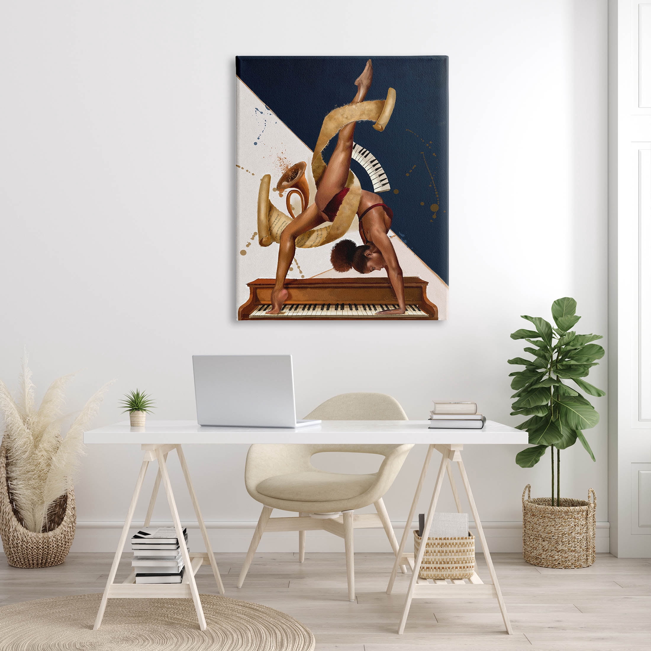 Gymnastics Musician Girl Instruments Abstract Painting Gallery Wrapped Canvas Print Wall Art