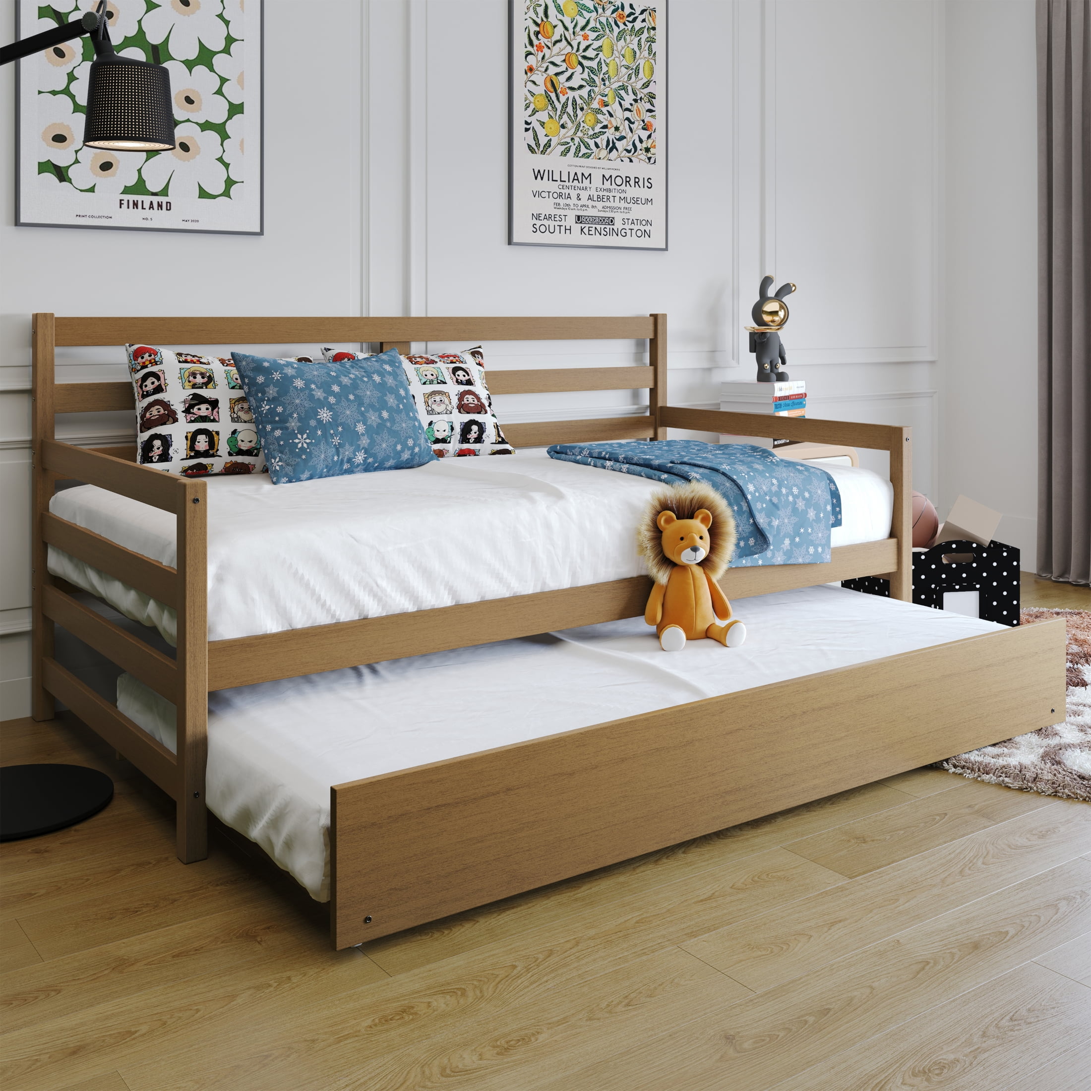 Castle Place Classic Twin Size Wooden Daybed with Trundle, Light Oak