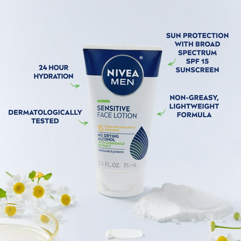 2 pack) NIVEA MEN Sensitive Face Lotion, Moisturizer SPF 15 Broad